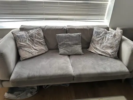 Barker and stonehouse grey sofas and footstool