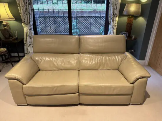 Domicile 3 seater beige leather recliner sofa purchased from Furniture Village