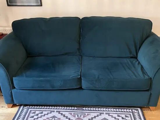 Green velvet 3-seater sofa