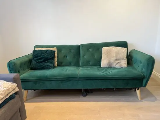 Dune Green Velvet Sofa Bed – Stylish, Comfortable & in Very Good Condition