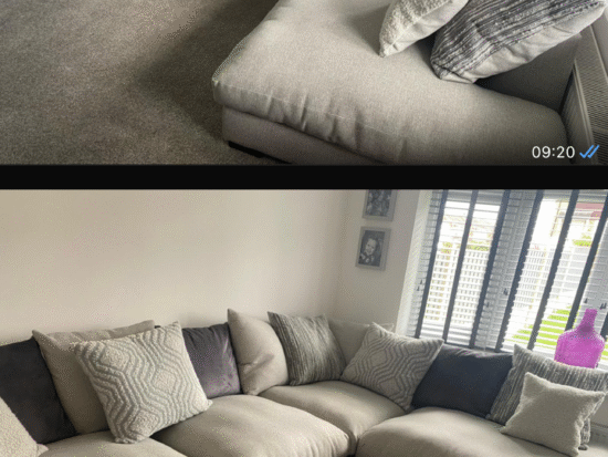 Dfs grey corner cushion back sofa and spinning chair