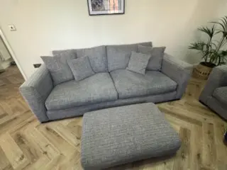 Grey Fabric Sofa Set, Four Seater, Loveseat and Footstool