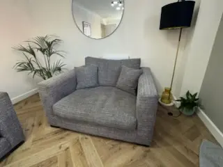 Grey Fabric Sofa Set, Four Seater, Loveseat and Footstool