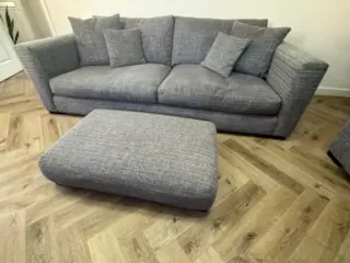 Grey Fabric Sofa Set, Four Seater, Loveseat and Footstool