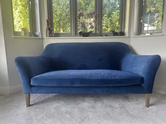 Heals Blue Velvet ‘Wallis’ 3 seater sofa