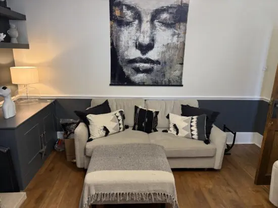 Snug Rebel sofa, sofa bed and two footstools in excellent condition