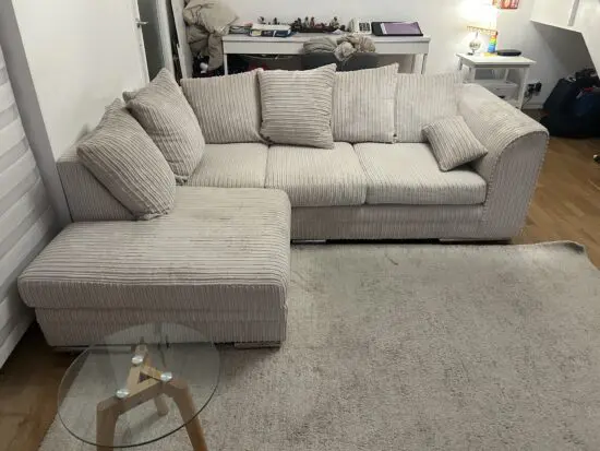 White 3 seater left hand corner sofa