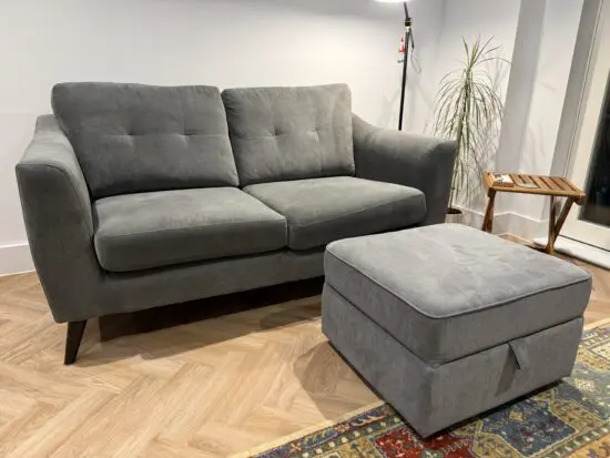 DFS Graphite Grey ALMA 2-seater Sofa, with accompanying Footstool