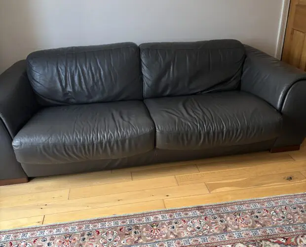 2x Italian Leather Grey Sofas