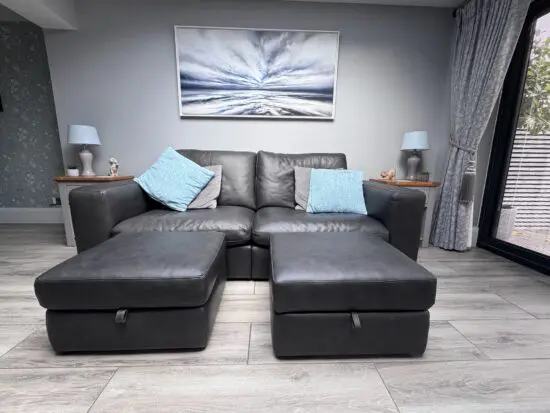 Sofology charcoal retreat 3 seater sofa with 2 footstools