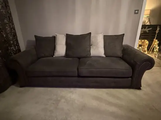 DFS Brown 2 and 3 seat sofa with footstool