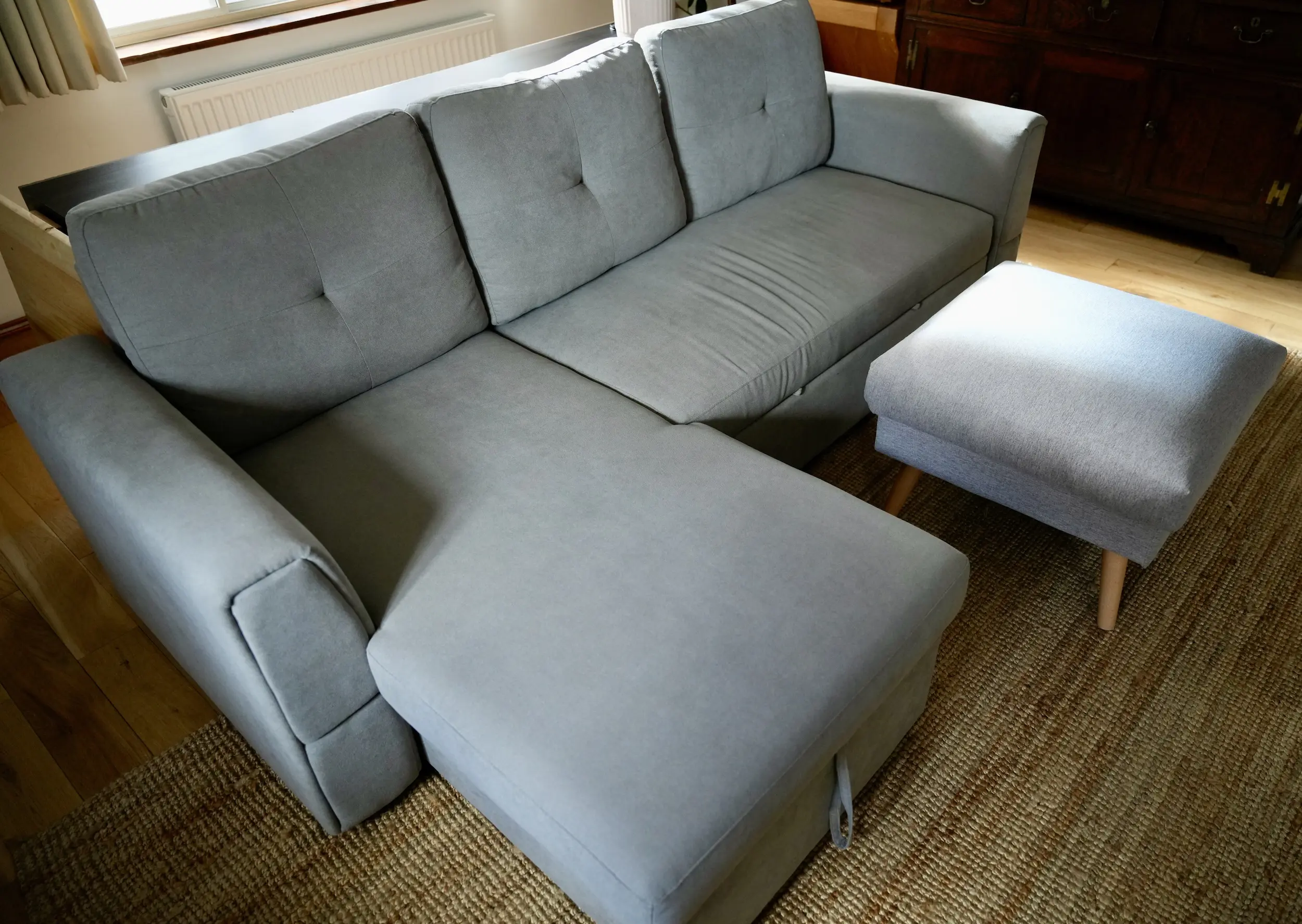 HOMCOM Linen-Look 'L' Storage Sofa Bed - Grey