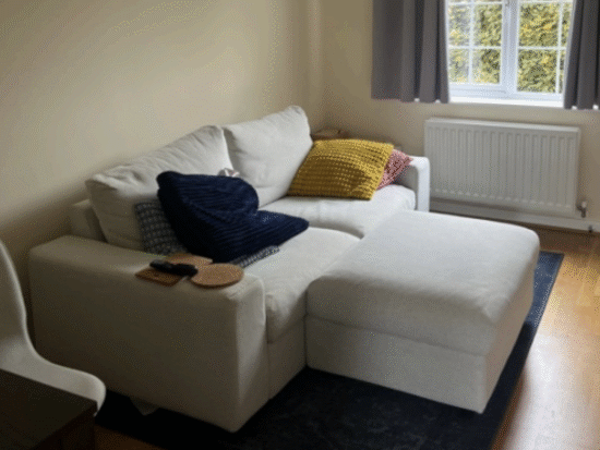 Vimle 2-seat sofa-bed, with stool with wide armrests/Gunnared beige