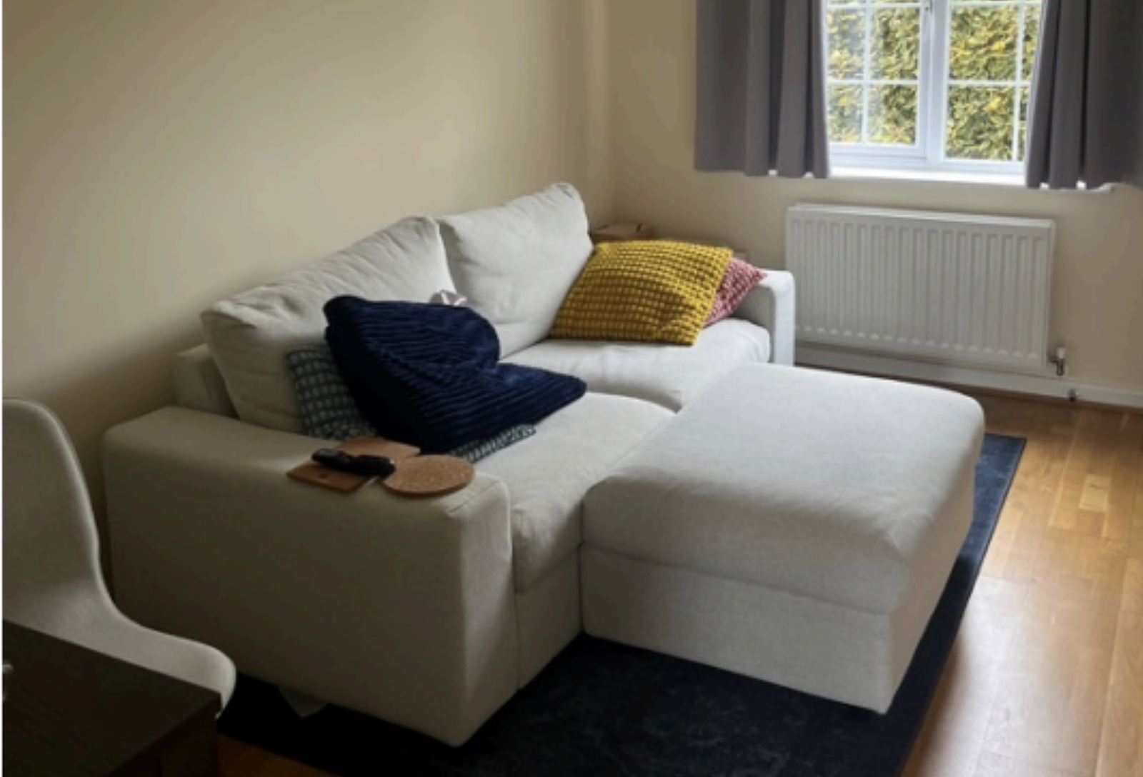 Vimle 2-seat sofa-bed, with stool with wide armrests/Gunnared beige