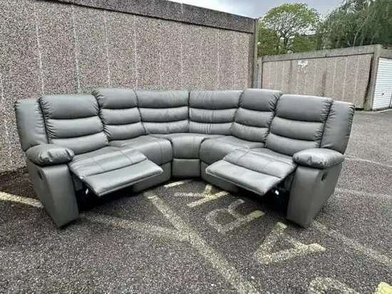 Must Go ASAP~Leather 5 Seater Corner Sofa in Grey and Black