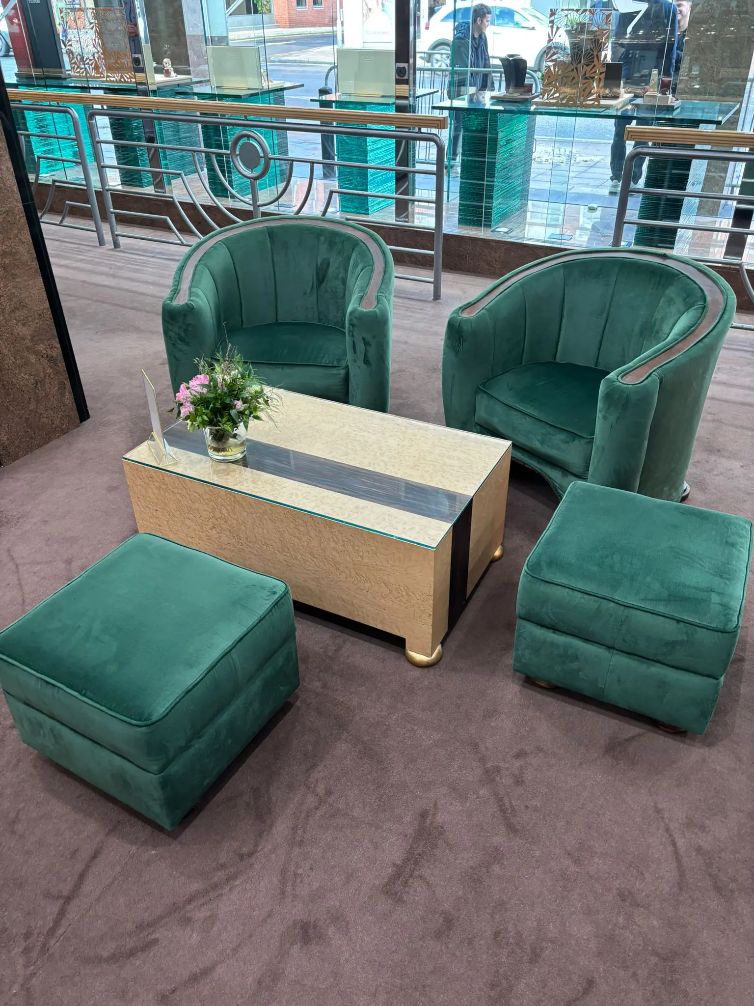 10 x Stylish Art Deco Green Velvet Armchair