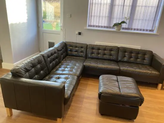 IKEA Corner Dark Brown Leather Sofa and FREE footstool with storage