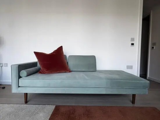 NEW Broste Copenhagen Wind Velvet Chaise Sofa in Chinois Green