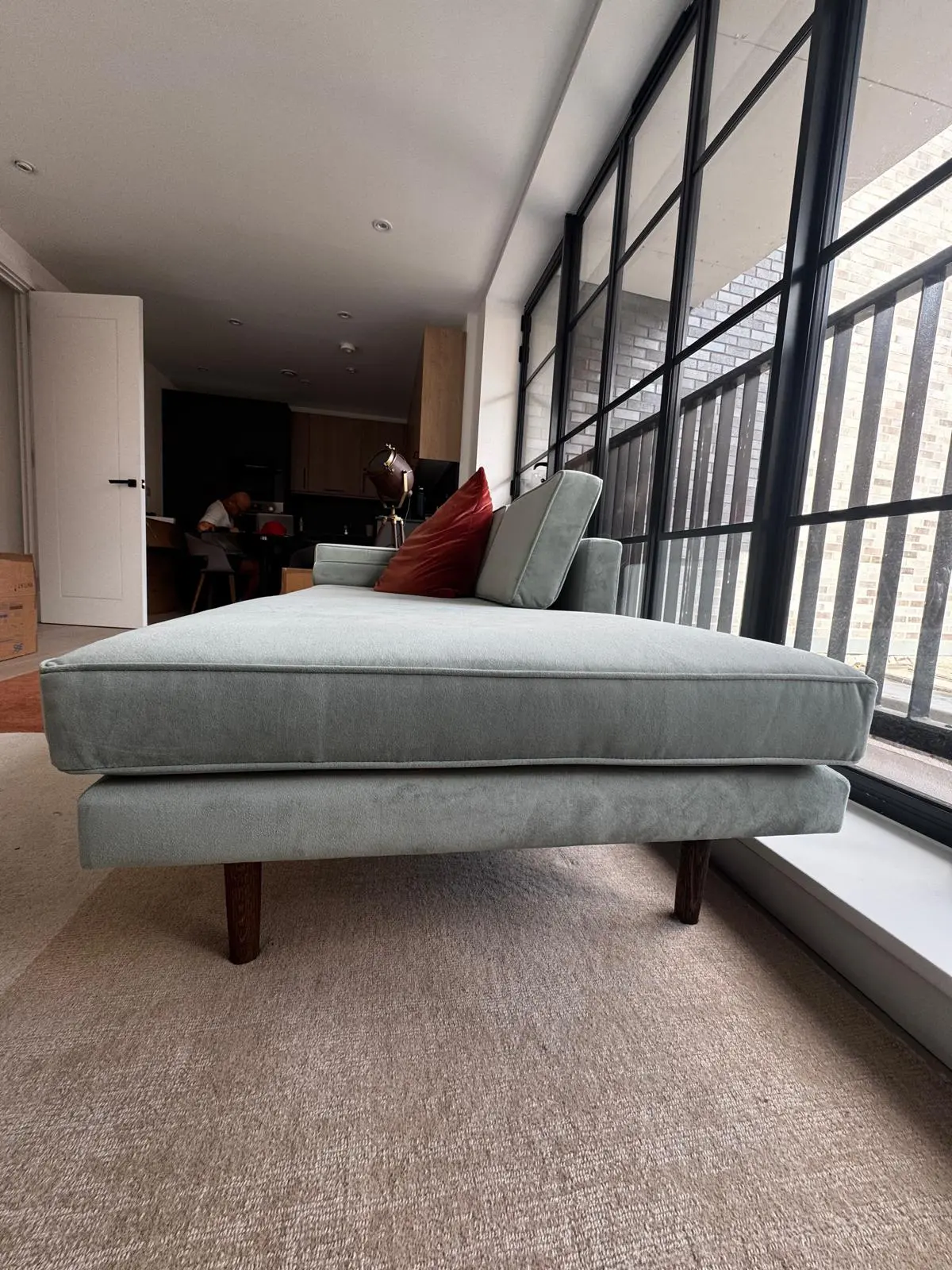 NEW Broste Copenhagen Wind Velvet Chaise Sofa in Chinois Green