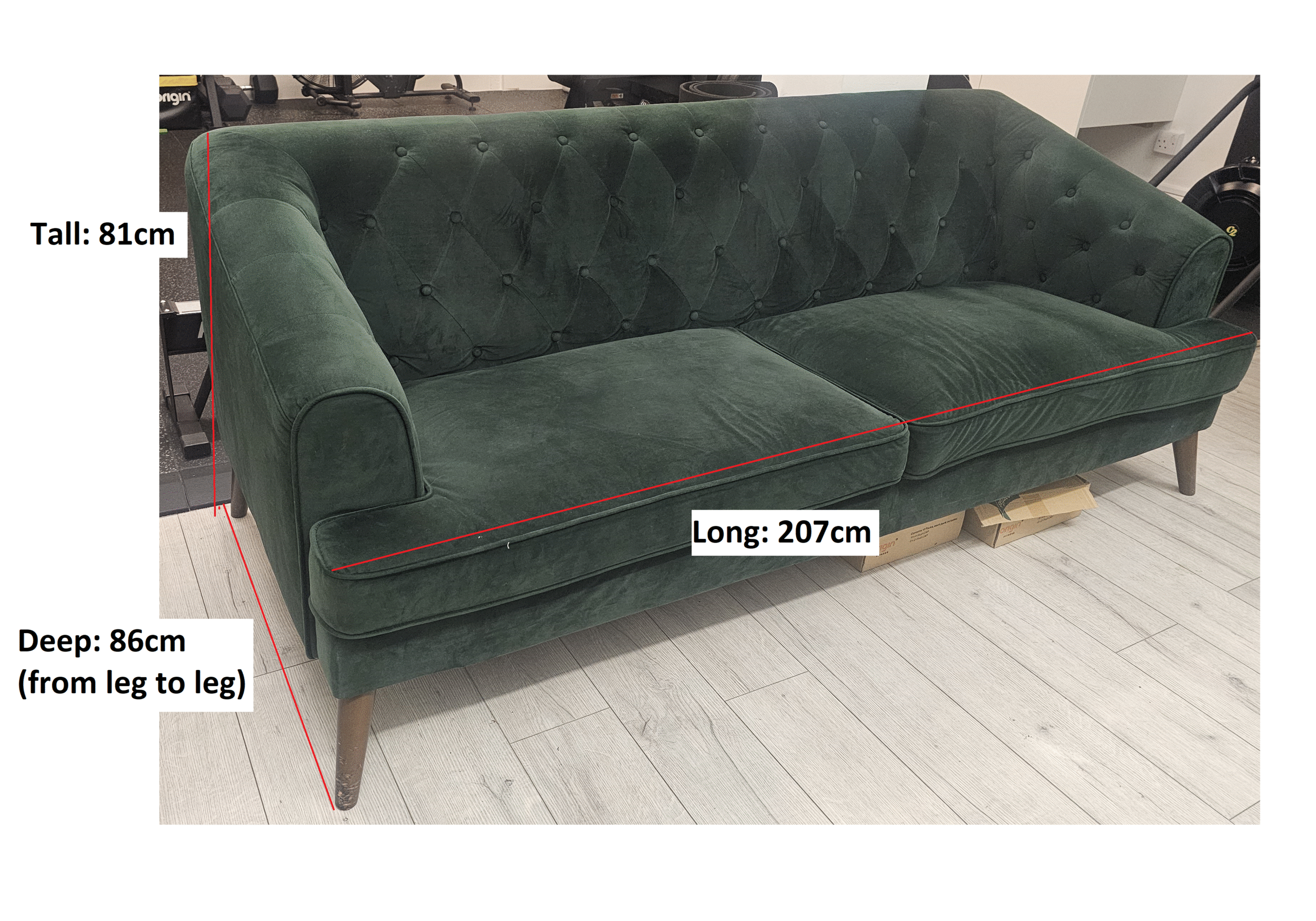 Green Velvet 3 Seater Sofa – Great Condition