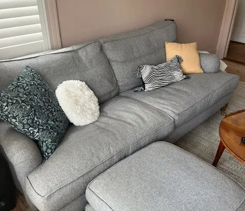 Sofa.com grey herringbone feather 4 seater sofa with footstool