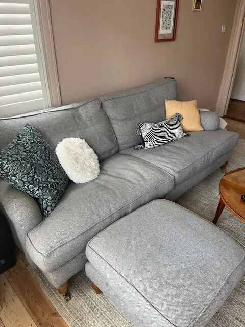 Sofa.com grey herringbone feather 4 seater sofa with footstool