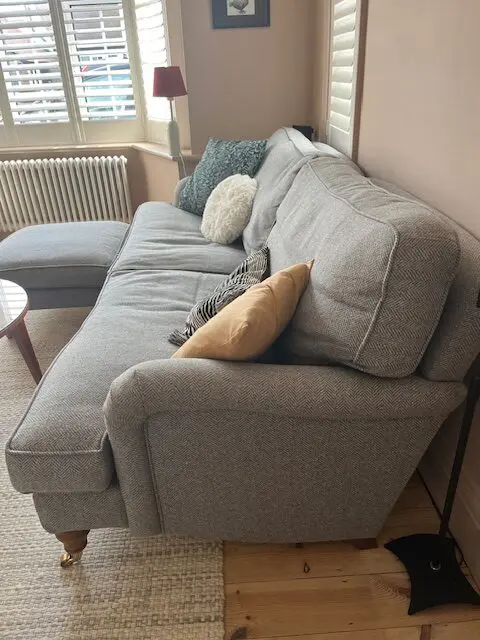 Sofa.com grey herringbone feather 4 seater sofa with footstool