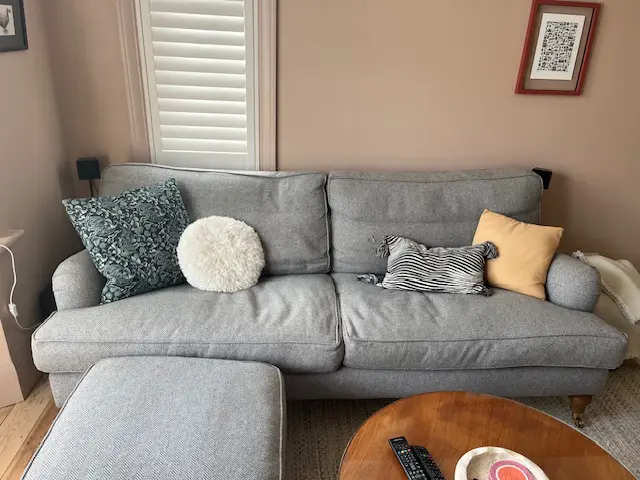 Sofa.com grey herringbone feather 4 seater sofa with footstool
