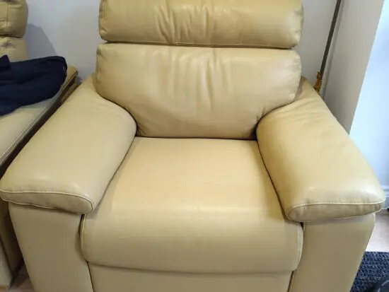 Cream Leather Armchair with Matching Footstool – Excellent Condition