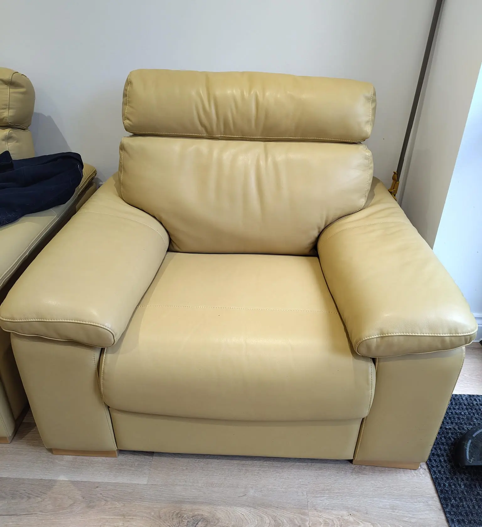 Cream Leather Armchair with Matching Footstool – Excellent Condition