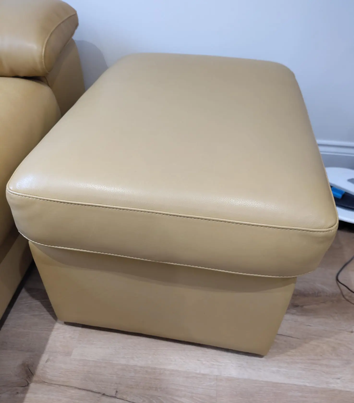 Cream Leather Armchair with Matching Footstool – Excellent Condition