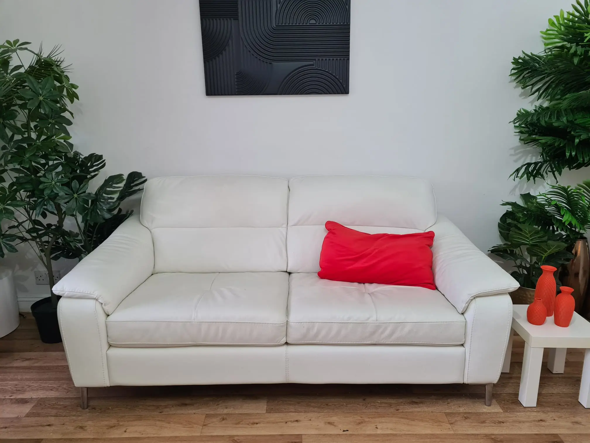 From Furniture Village, here are - Elegant White Leather Sofas – Set of Two (2-Seaters Each)