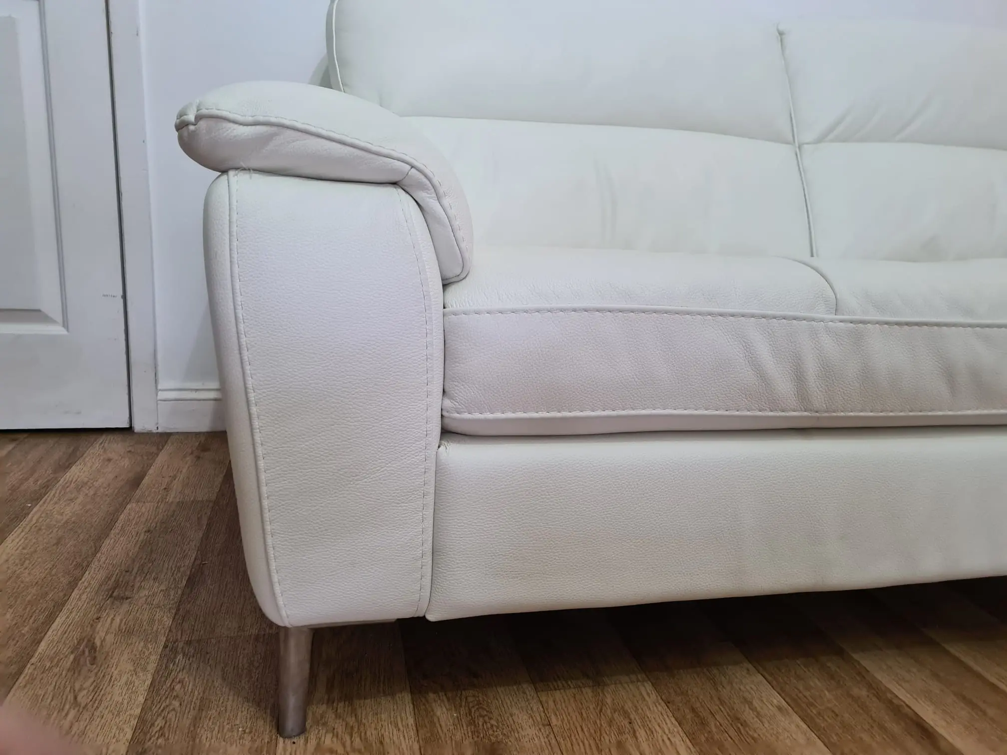 From Furniture Village, here are - Elegant White Leather Sofas – Set of Two (2-Seaters Each)