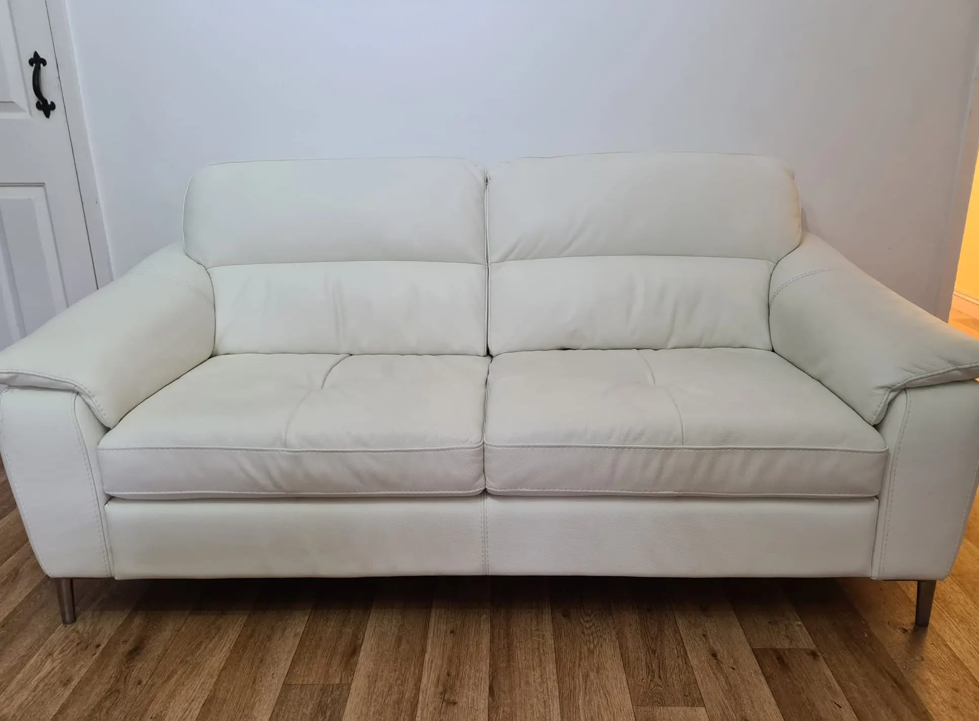 From Furniture Village, here are - Elegant White Leather Sofas – Set of Two (2-Seaters Each)