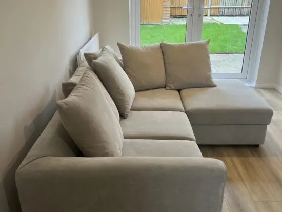 Chelsea L-Shaped Beige Corner Sofa For Sale