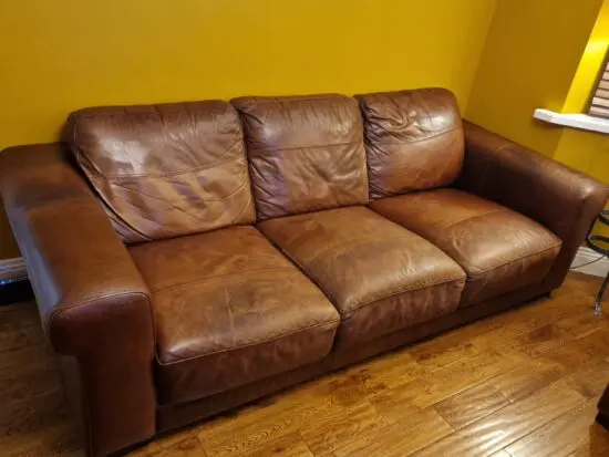 Brown Leather Sofa Set – 3-Seater + 2 Armchairs (Furniture Village)