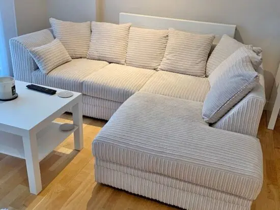 Cream 4x Seater Corner L Shape Sofa with Cord Fabric