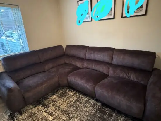 Corner reclining power sofa, charcoal, oak furniture land