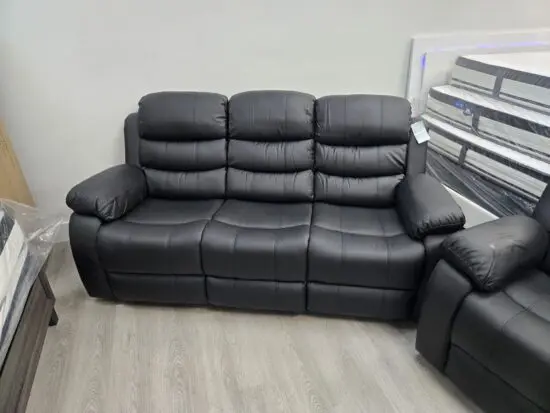 Black Leather 3 Seater Recliner & 2 Seater Recliner For Sale