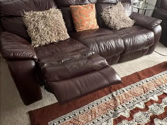 DFS Burgandy soft genuine leather electric reclining sofa set