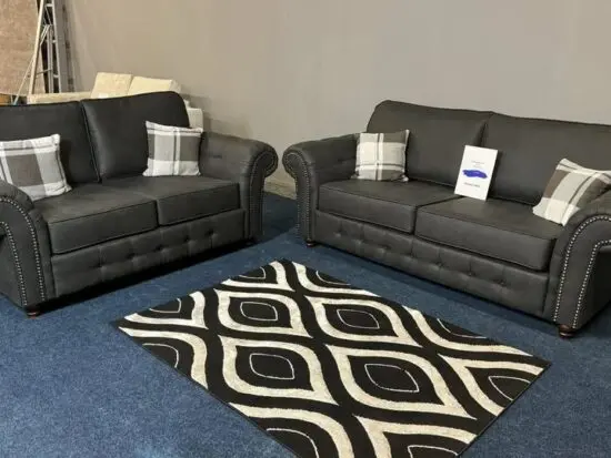 Grey 3 seater and 2 seater Oakland Leather sofa