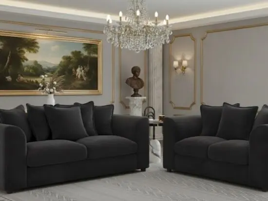 Black 3+2 Seater Sofa Set – Modern Living Room Suite – Comfortable Fabric Design – Durable & Stylish