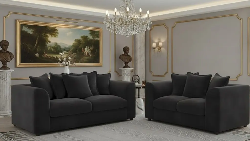 Black 3+2 Seater Sofa Set – Modern Living Room Suite – Comfortable Fabric Design – Durable & Stylish