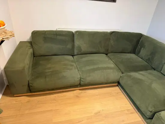 Swoon Denver Green velvet 6 seater sofa right corner