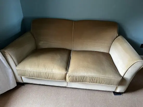 Yellow Gold Velvet Dralon 2-Seater Pull-out Couch Sleeper Sofa Double Bed Size