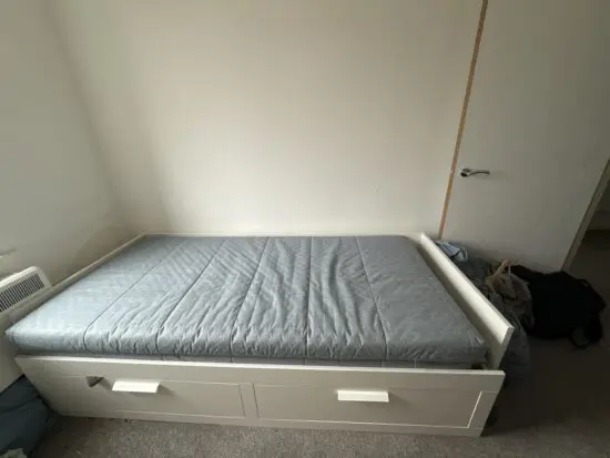 BRIMNES Day-bed w 2 drawers/2 mattresses, white/Åfjäll medium firm