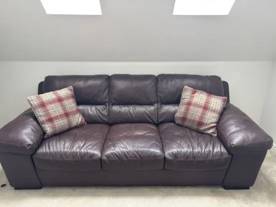 Sofology 3 seater leather maroon sofa & Chair