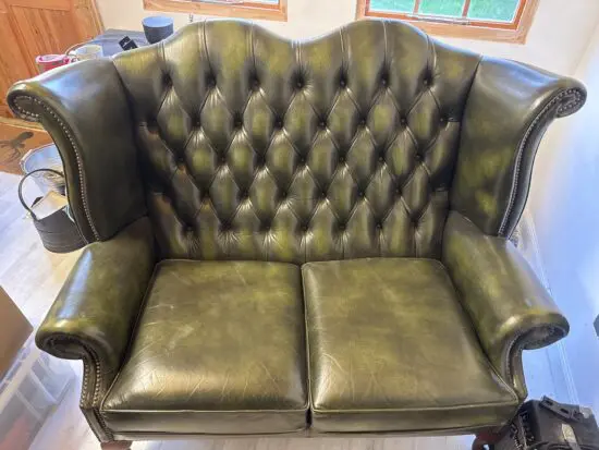 Green leather wingback chesterfield