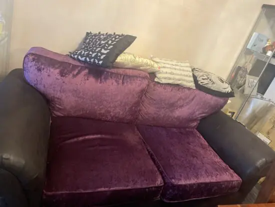 2, 2 seater sofa beds, black and purple