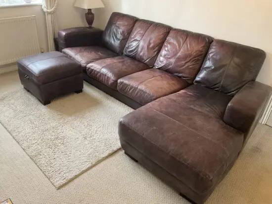 DFS Brown Leather Corner Sofa